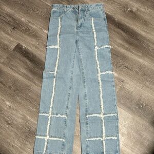Blue Wool Pattern Jeans
